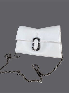 MARC JACOBS St. Marc White Smooth Leather Clutch Bag Chain Wallet Crossbody